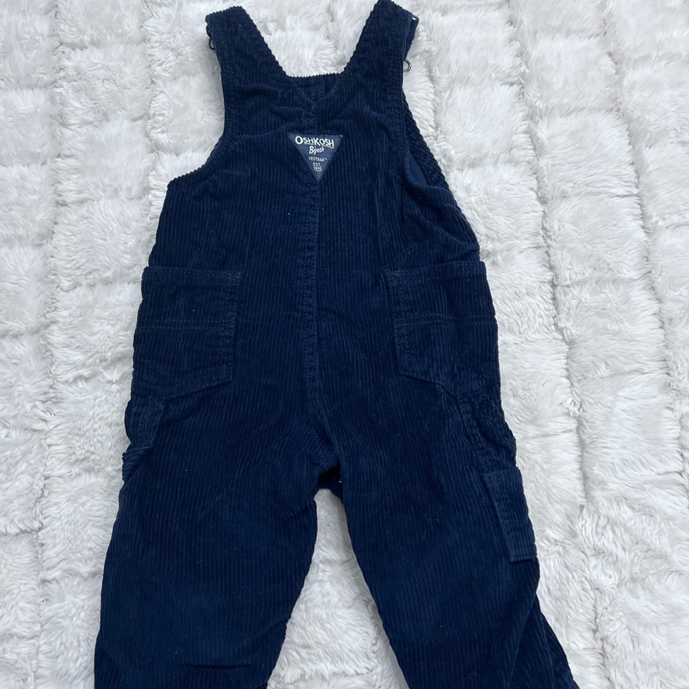 OshKosh B'Gosh Unisex Baby Navy‎ Blue Lined Corduroy Overalls Size 9M - Picture 9 of 12